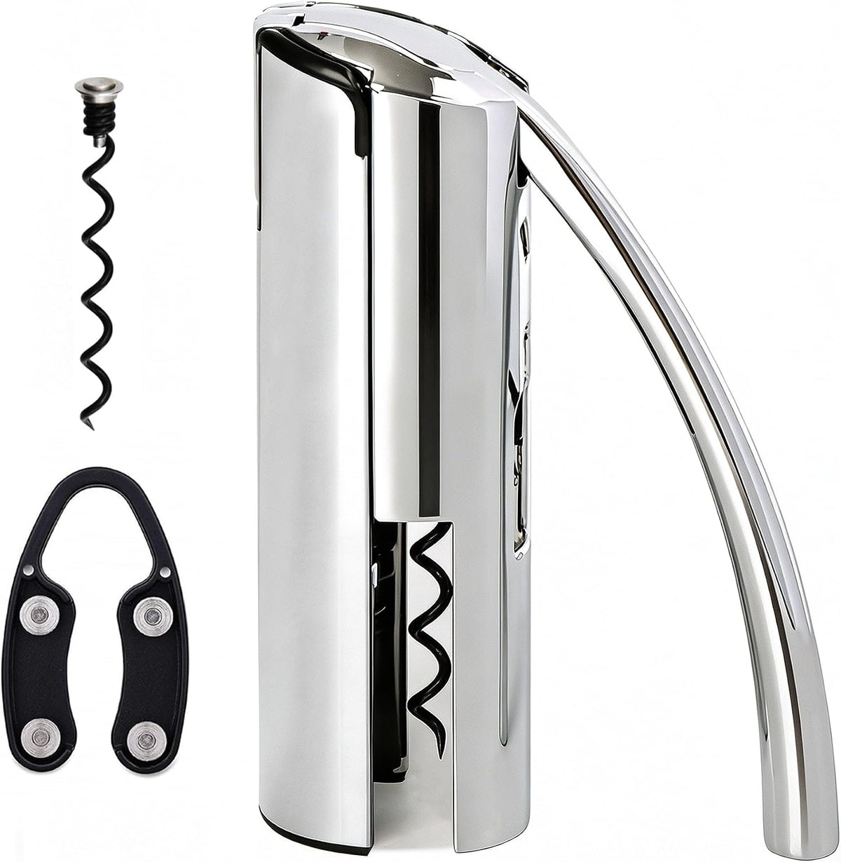 Wine Opener, Stainless Steel Vertical Lever Corkscrew with Foil Cutter, Extra Spiral and Premium Gift Box, Manual Wine Opener with One-Pull Design, Wine Bottle Opener