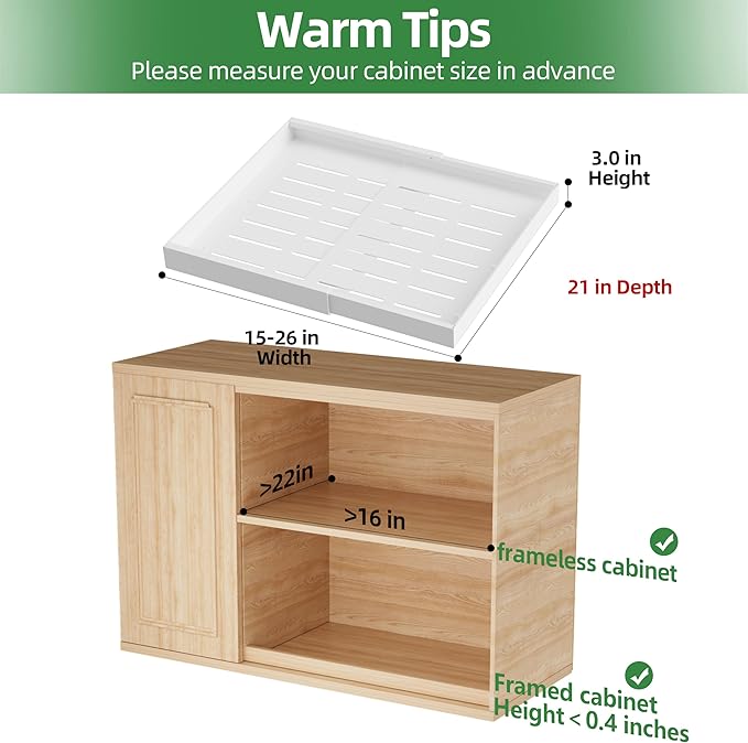 PAKETA 4 Pack Expandable Pull Out Cabinet Organizer, 21'' Deep Pull Out Drawers for Cabinet, Upgrade 3 Slide Rails Sliding Drawers for Cabinets with Adhesive Nano Film (White, 21"D X 15-26"W)