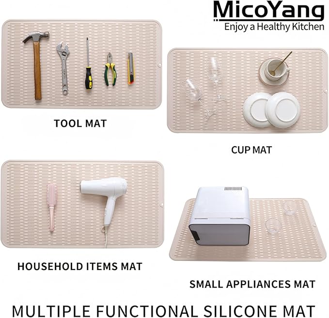 MicoYang Silicone Dish Drying Mat for Multiple Usage,Easy clean,Eco-friendly,Heat-resistant Silicone Mat for Kitchen Counter or Sink,Refrigerator or Drawer Liner Tapioca 4XL 32 inches x 18 inches