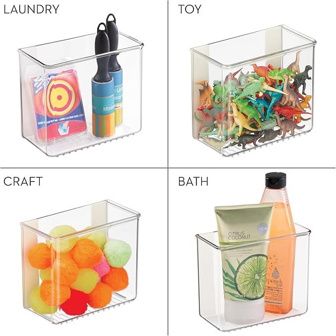 iDesign Adhesive Organizer Bin - Damage-Free Hanging for Kitchen, Bathroom, or Office - Set of 4 - Clear