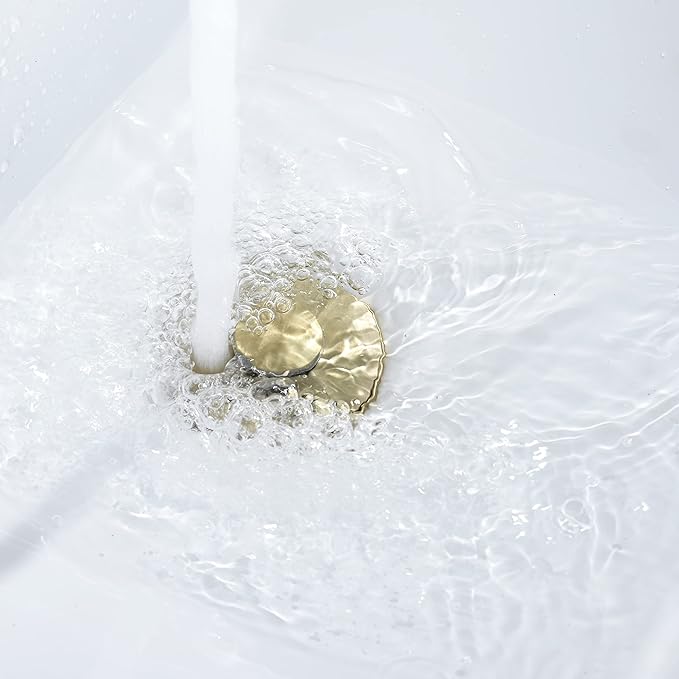 Universal Bathroom Sink Stopper - Bounce Wash Basin Drain Filter, Stainless Steel Pop Up Drain Stopper, Bullet Core Push Type Sink Stopper, Sink Drain Plug with Anti-Clogging Strainer, Brushed Gold1