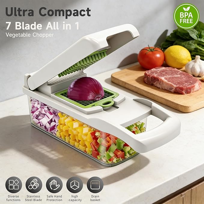 Vegetable Chopper Mandoline Slicer, 14 in 1 Food Veggie Chopper with Container for Onion, Veggie, Cheese Grater, Vegetables Cutter, Kitchen Gadgets