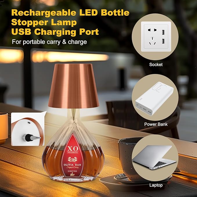 Wireless Bottle Lamp, 2026 New 3 Color Rechargeable Led Wine Bottle Lights for Bars Restaurants (Champagne, 1PC)