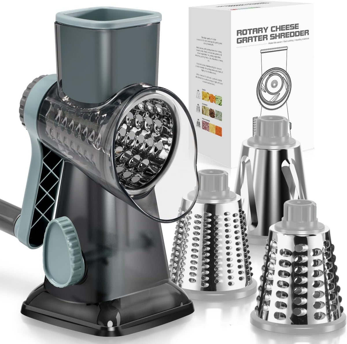 Rotary Cheese Grater, Hand Crank Shredder Slicer
