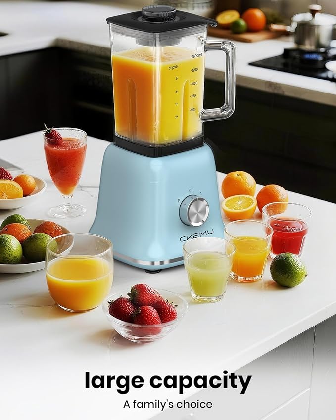 Countertop Blenders for Kitchen, Powerful Blender 25000 PRM with 58 Oz Glass Jar & To-Go Cup for Smoothies, Ice Crushing, Frozen Fruits, Milkshakes, Pulse Function, Self-Cleaning, 750 Watts