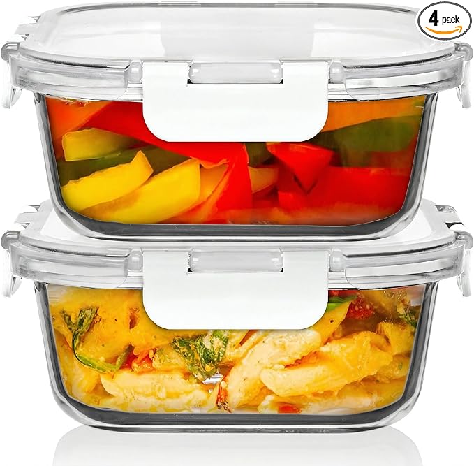 Razab 2 PC 1200ML / 41 Oz Glass Food Storage Containers with Lids - Airtight & Leakproof - Microwave/Oven/Freezer Safe - BPA Free - Ideal for Meal Prep, Storing Leftover & Lunch