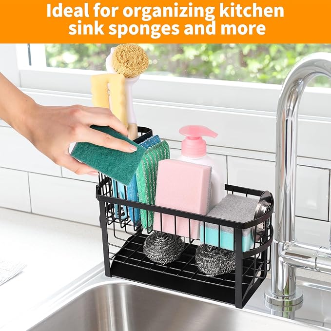 Kitchen Sink Organizer Rack,2-Tier Sink Caddy with Holder for Pot Brush,Oval Sink Organizer for Sponge
