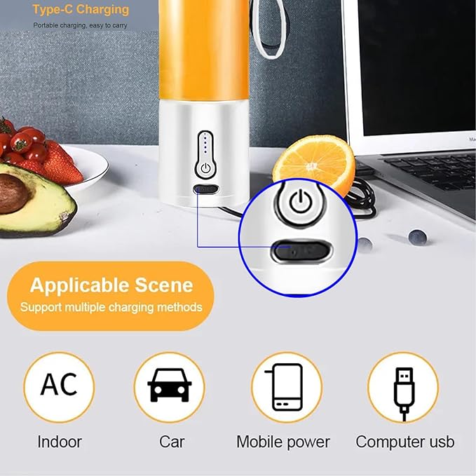 Portable Juicer Smoothie Blender USB Rechargeable Food Processor Fruit Mixer Machine Mini Juicer Blender Cup 530ML [White]