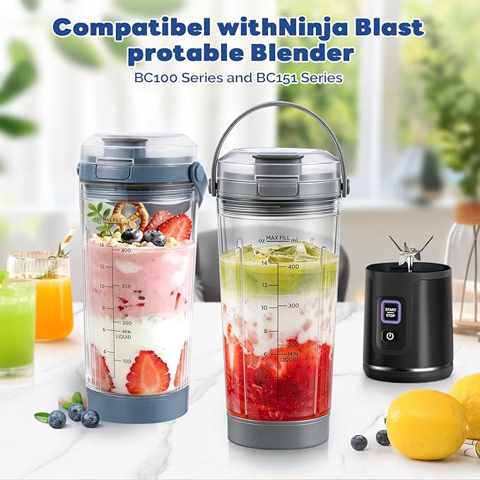 18 oz Blending Vessel Accessories Compatible with Ninja Blast Portable Blender, Blender Cup with Sip & Seal Lid, Replacement for Ninja Blast BC151BK BC151NV BC151CR BC151ND BC151EM (Grey)