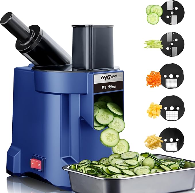 MOGAN 5-In-1 Electric Vegetable Cutter, Commercial Vegetable Slicer Fruit Slicer Machine, Veggie Food Processor Dicer Chopper Stainless Steel Blades for Slicing Shredder Dicing for Home and Kitchen