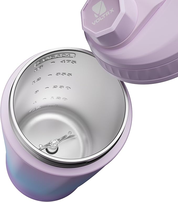 VOLTRX ChillMix Shaker Bottle Insulated Stainless Steel - USB C Rechargeable Electric Protein Shake Mixer, Shaker Cups for Protein Shakes and Meal Replacement, Aurora Fade, 16 oz