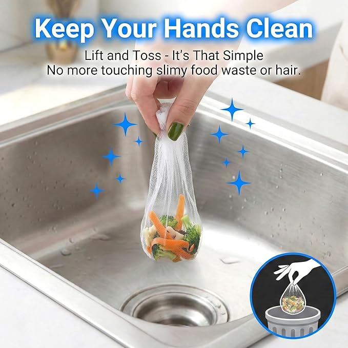 RAINFLOW 400 Pack Kitchen Sink Strainer Mesh Bag - Disposable Sink Drain Covers,Kitchen Essentials Sink Filter Nets, Anti-Clogging Sink Drain Strainer Collecting Leftovers, Hair, Debris