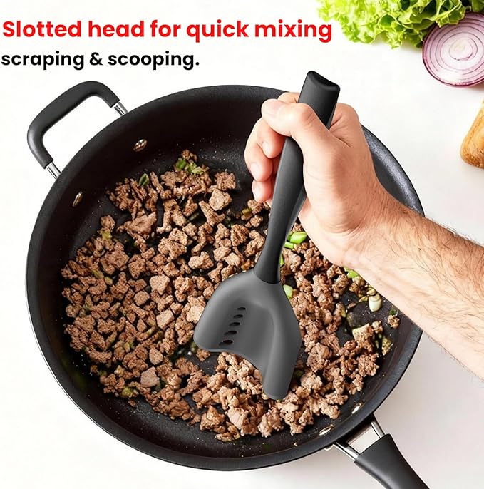 Meat Chopper Spatula Ground Beef Masher- Heat Resistant Hamburger Smasher Tool, Non Stick Ground Chopper Hamburger Grinder, Mix and Chop Potato Masher Kitchen Utensil-Black