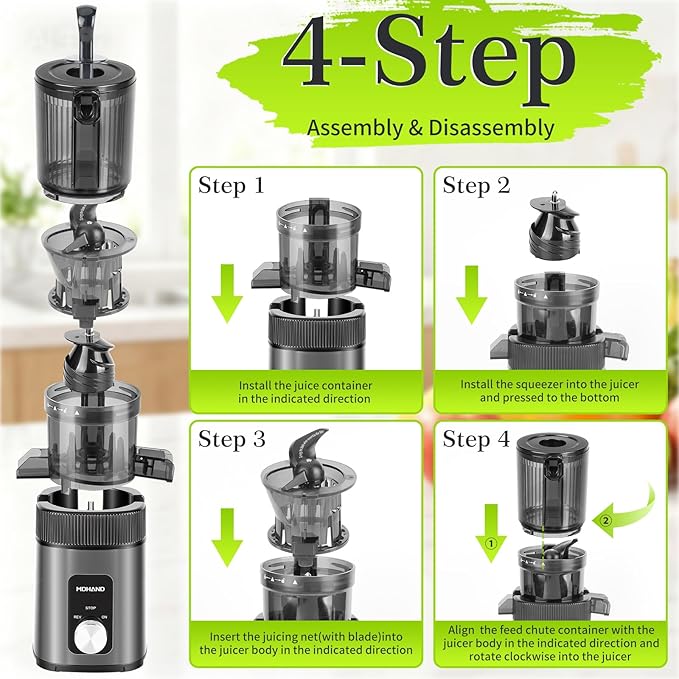 MDHAND Juicer Machines, Cold Press Juicer, Quiet Slow Masticating Juicers with Large Feed Chute, High Juice Yield, Easy To Clean, Juice Extractor Machines for Whole Vegetables & Fruits