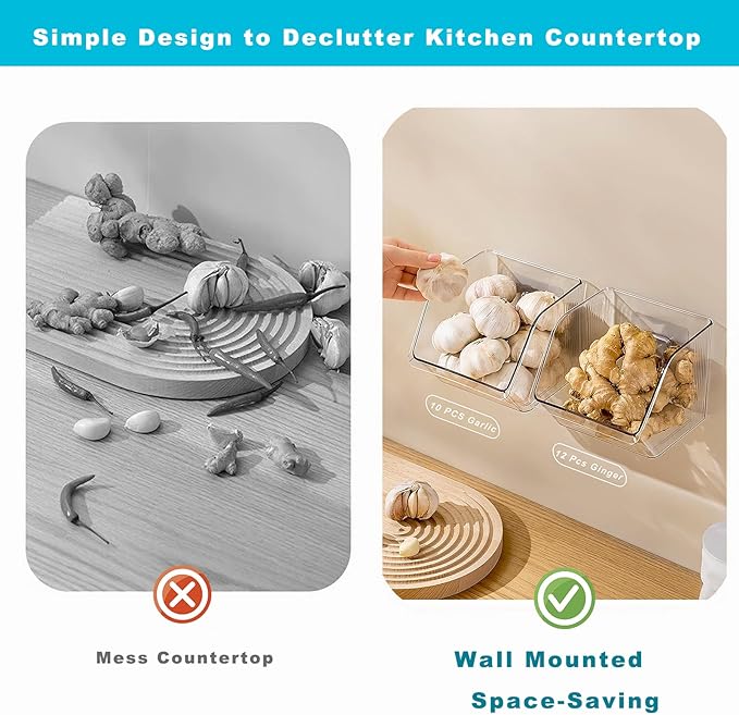 9-Pack Small Clear Storage Baskets, Adhesive Spice Rack Wall Mount for Countertop/Cabinet/Bathroom, Plastic Storage Bins Kitchen Wall Organizer and Storage Shelves, Spice Organizer