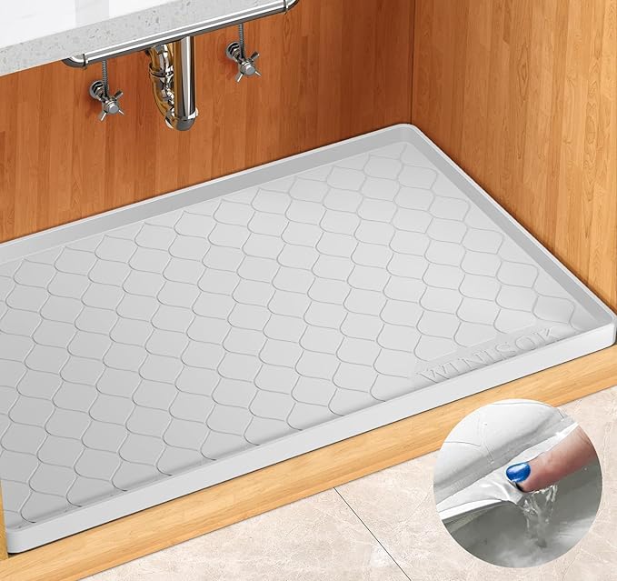 Winisok Silicone Under Sink Mat 25" x 19", kitchen Essentials and Gadgets, Shelf liner and Cabinet Protector, Home Organizers and Storage, Waterproof Bathroom Tray
