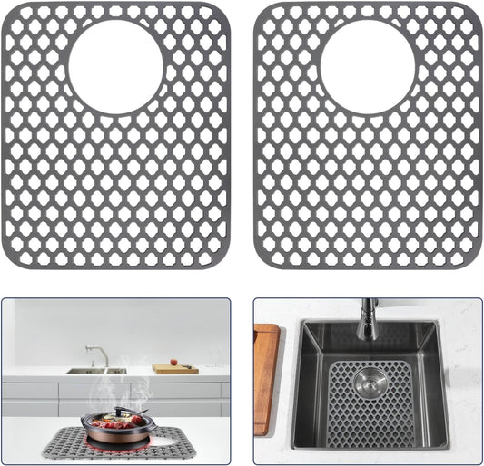 Silicone Sink Protector Mat for Kitchen Sink, 12"x14" Rear Drain