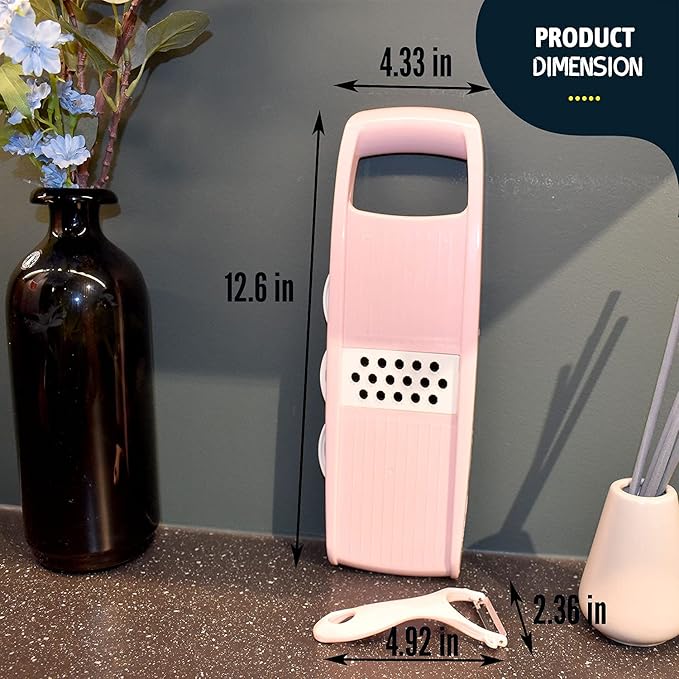 NACOLUS Mandoline Slicer for Kitchen Slicer Vegetable Cutter 5 In 1 Veggie Slicer Potato Slicer waffle fry cutter Hot Swap Mandolin with Peeler for Vegetables Carrot Shredder Cucumber Slicer - Pink