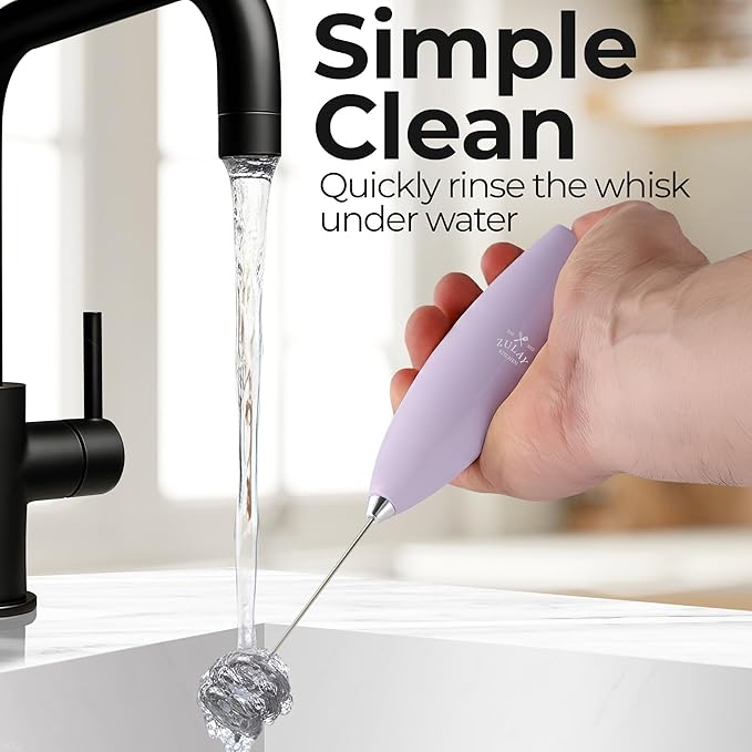 Zulay Kitchen Powerful Milk Frother Wand With Duracell Batteries - Ultra Fast Handheld Drink Mixer - Electric Whisk Foam Maker for Coffee, Lattes, Cappuccino & Matcha - Triple Whisk - Orchid Lilac