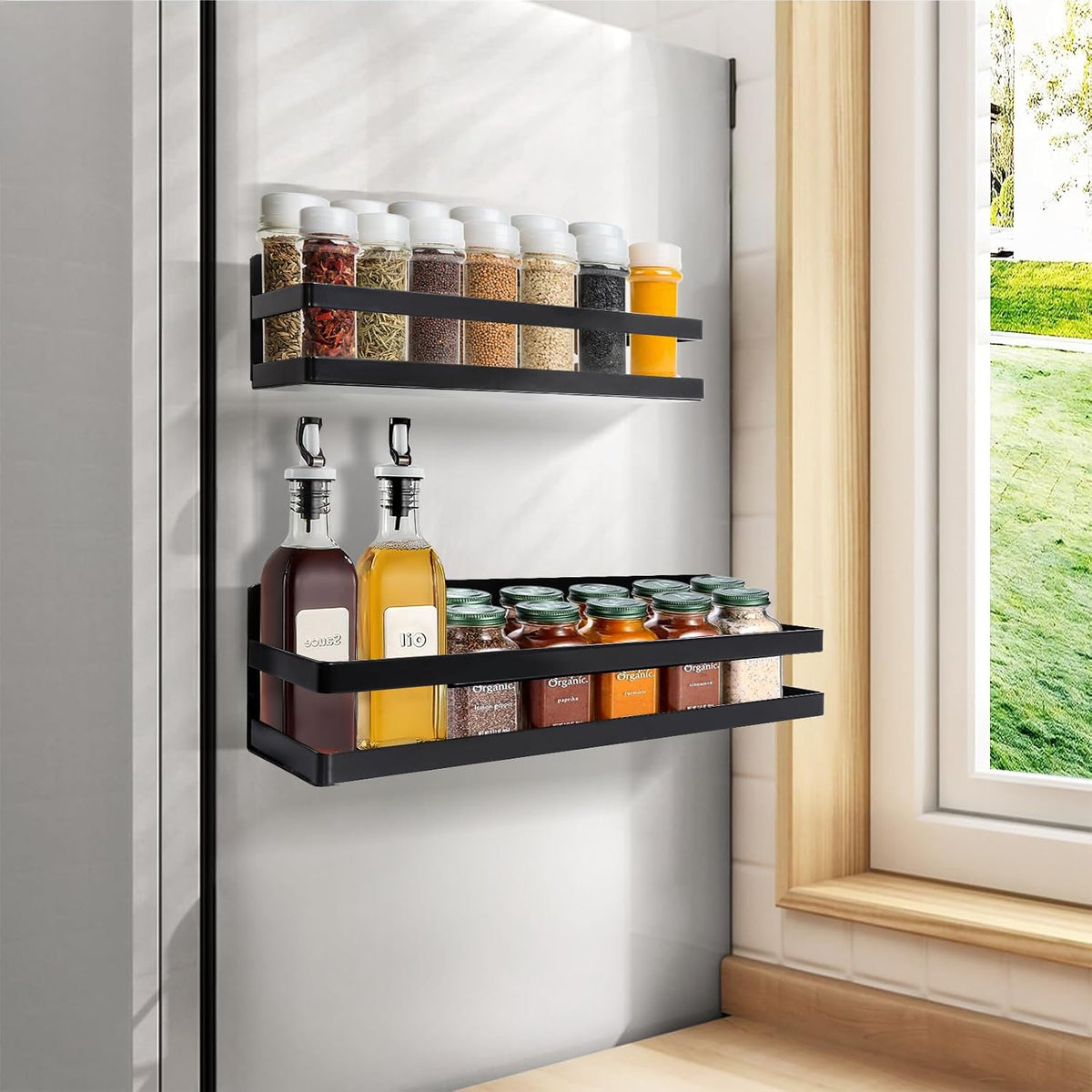 Large Magnetic Spice Rack for Refrigerator 2 Pack, Spice Organizer