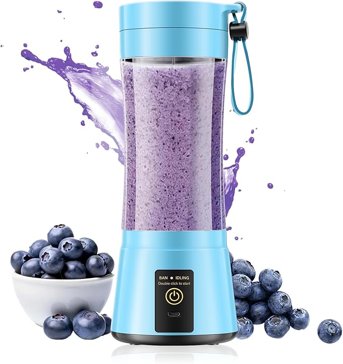 Portable Blender Personal Size Blender - 12 Oz BPA Free Travel Cup Make Smoothies and Shakes, Cordless USB Rechargeable, Lightweight Suit in Travel/Gym/Office