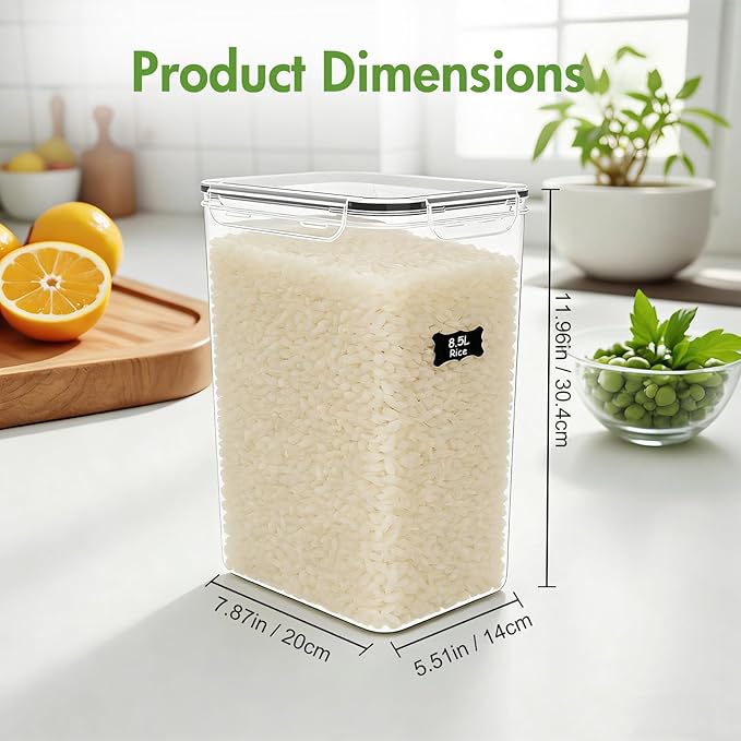 ALSO GO 2 PC Large Food Storage Containers with Lids Airtight, 8.5L, 300Oz, Clear Plastic Kitchen and Pantry Storage Containers, Bulk Storage for Cereal, Flour, Sugar, Rice