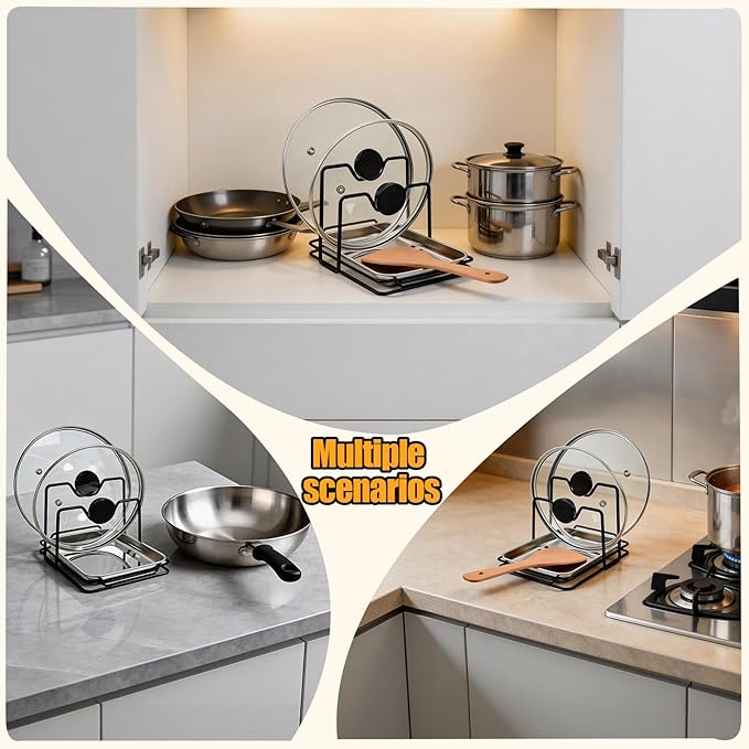 Pot Lid Holder While Cooking, 304 Stainless Steel Spoon Rest with Lid Holder for Countertop, Multifunctional Pan Lid Storage and Utensil Organizer for Stove Top