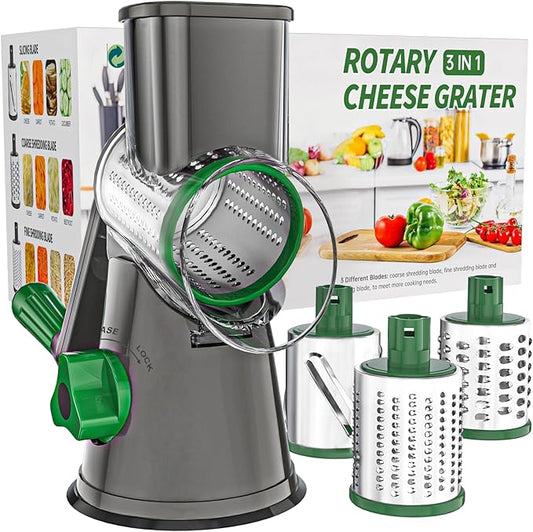 Cambom 3-in-1 Rotary Cheese Grater - Gray Green