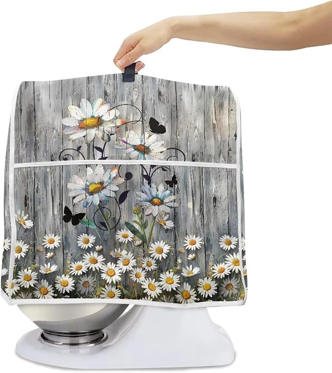 Daisy Stand Mixer Cover with Pockets Machine Washable Food Processor Protector Fingerprint Resistant Kitchen Appliance Dust Cover for All Tilt Head and Lift Bowl Model Mixers