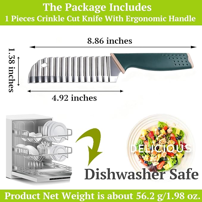 Suuker Crinkle Cut Knife, Crinkle Cutter for Veggies, Potato Slicer Wave Chopper, Stainless Steel Wave Fries Cutter With Ergonomic Handle for French Fry, Cucumber, Carrot and Fruit