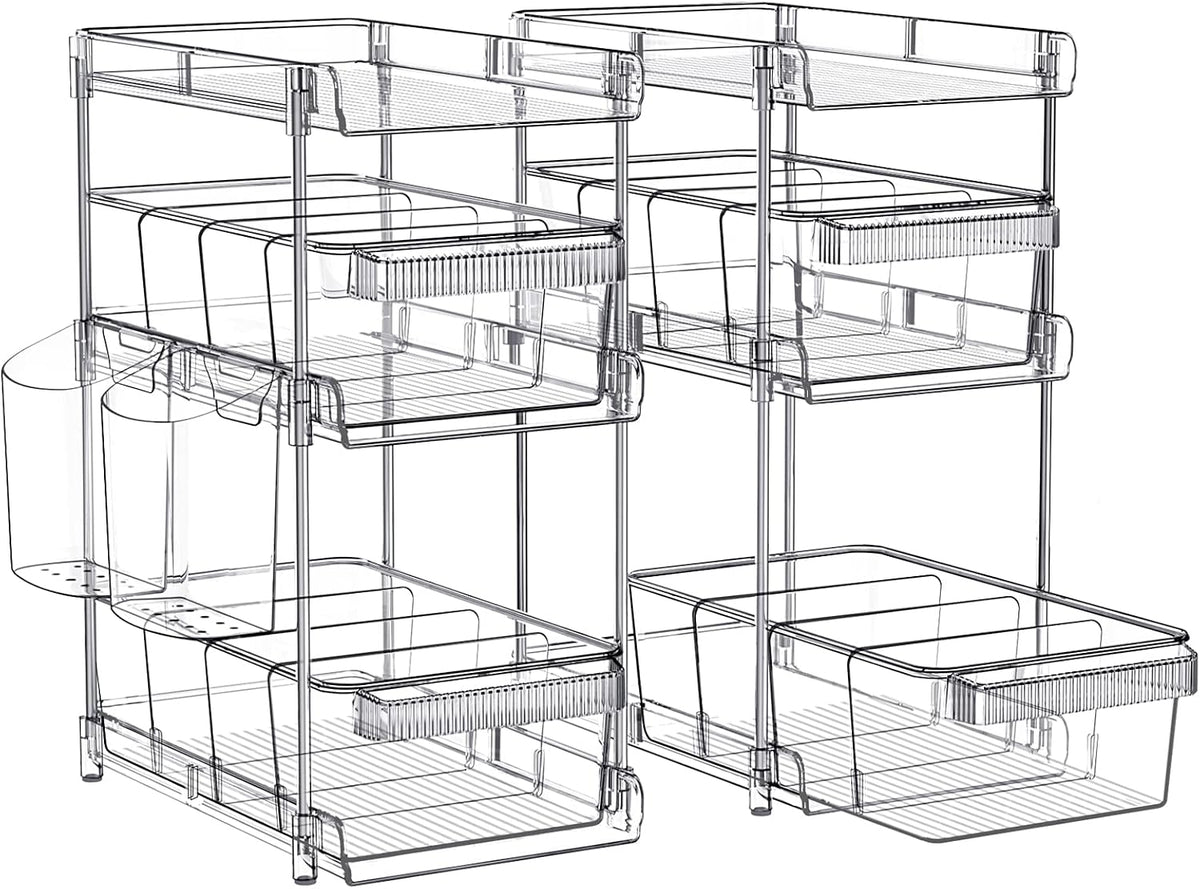 2Pcs Pull Out Organizer and Storage with Cups and Removable Dividers