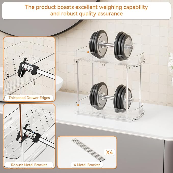 Yieach 2 Pack 13.8″ Deep 2 Tier Under Sink Storage Organizer,Large Pull Out Bathroom Organizers and Storage,Slide Out Acrylic Undersink Storage Shelf,Kitchen Under Sink Organizer for Cleaning Products