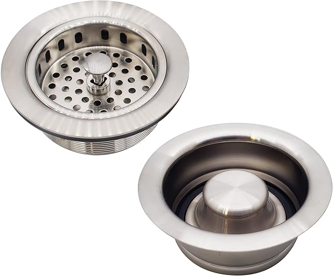 Westbrass A2165-07 4-1/4" OD Post Style Large Kitchen Basket Strainer with Waste Disposal Flange and Stopper Drain Set, Satin Nickel
