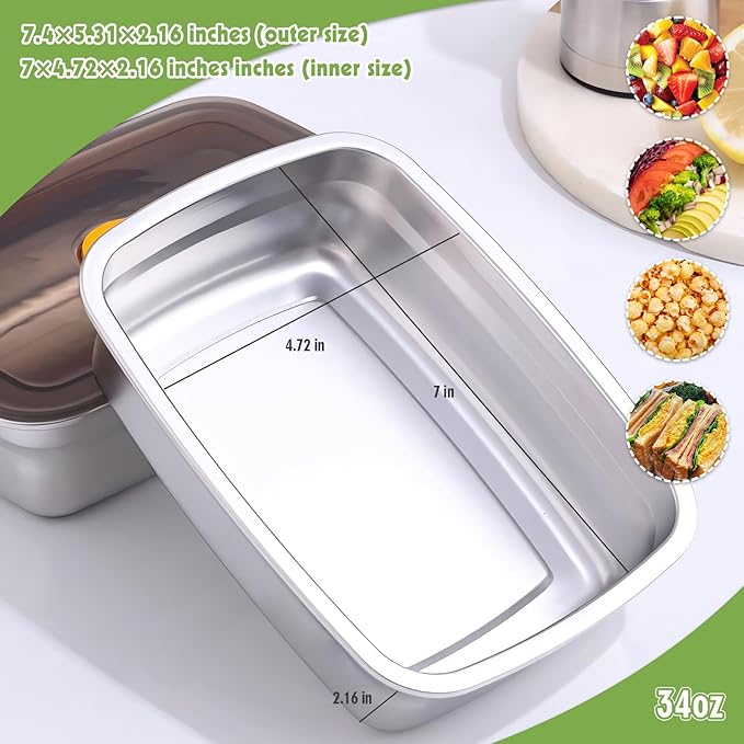 CLWVPCOT 10 Pack Stainless Steel Food Storage Containers with Leak-Proof Lids, 34oz Reusable Metal Meal Prep Lunch Boxes, Stackable, BPA-Free, Dishwasher Safe for Snacks, Fruits & On-the-Go Meals