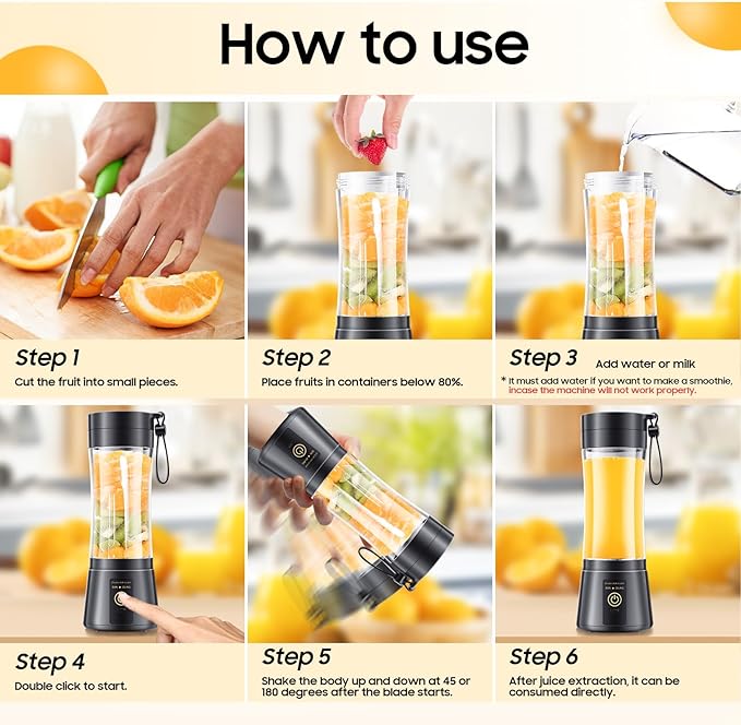 Cordless Personal Size Portable Blender - 12Oz Blender Smoothies and Shakes, BPA Free Traveling Juice Cup with Powerful Blending, Freshly Squeezed in Sports/Travel/Home