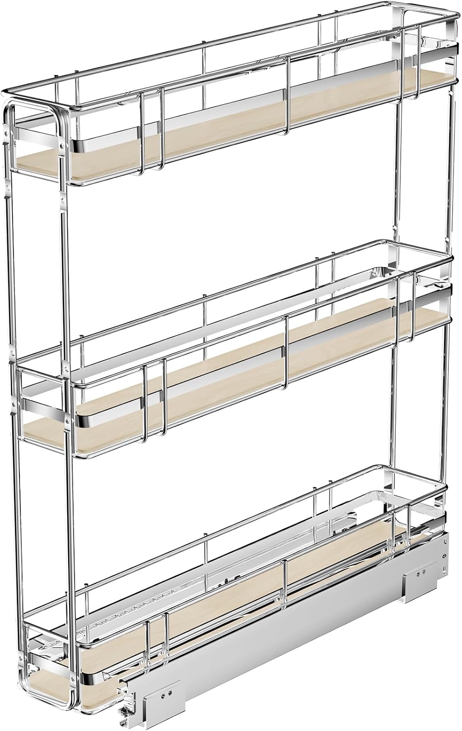 Pull Out Spice Rack Cabinet Organizer 5" W x 20½" D, 3 Tier Heavy Duty Slide Out Wood Shelf for Narrow Cabinet, Pull Out Storage for Kitchen