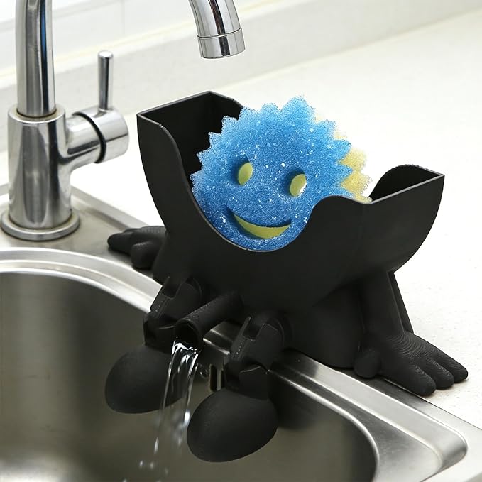 Cute Hanging Sponge Holder,Smiley Face Sponge Holder with Drainage Keeps Your Sponge Dry & Smiling,For Scrub Daddy Holder,Spac-Saving & Quick Drying Sponge Storage Organizer (red)