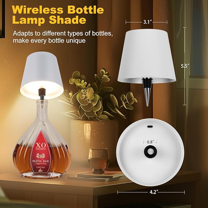 Wireless Bottle Lamp,2025 New 3 Color Rechargeable Wine Bottle Lights for Bars Restaurants (White, 1pc)