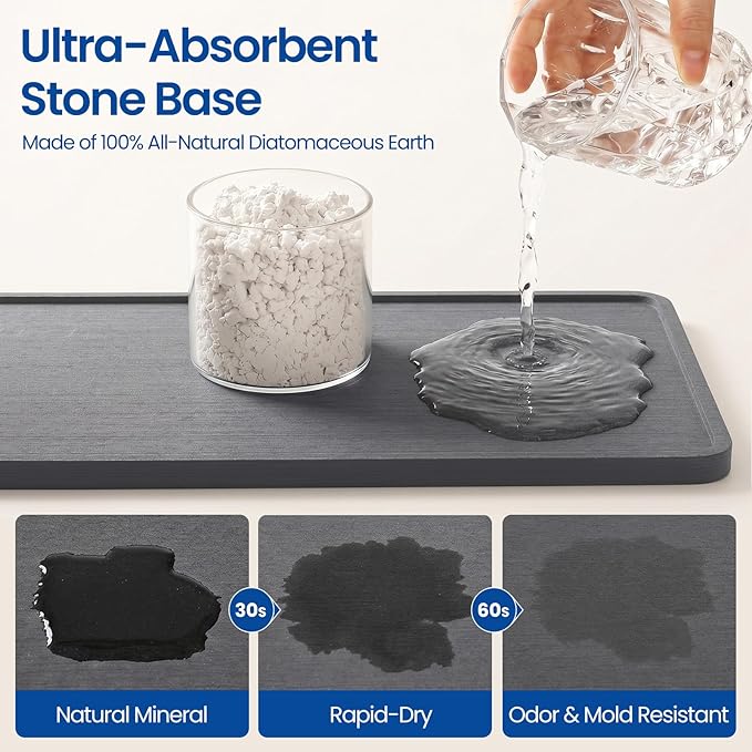 Extra Large Kitchen Sink Caddy Organizer, Stainless Steel Sponge Holder for Kitchen Sink with Brush Holder, Diatomite Stone Sink Tray for Soap Dispenser, Sponge, Bathroom Countertop Organizer, Black