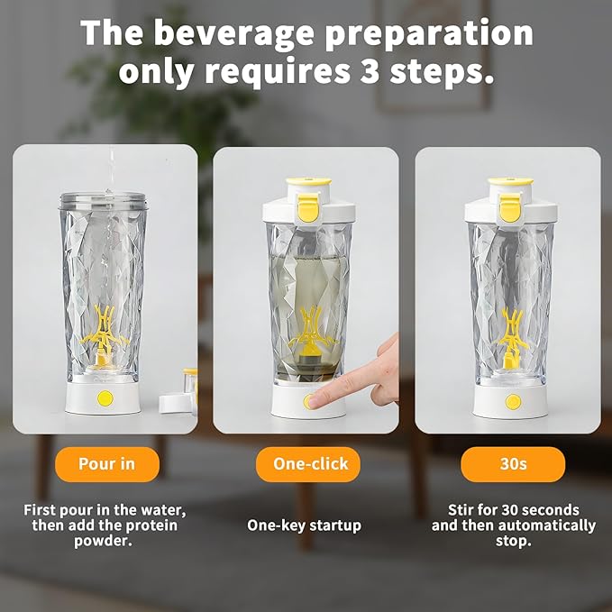 Premium Electric Protein Shaker Bottle, Sports Nutrition Mixer, Electric Water Shaker (White)