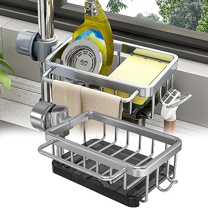 Kitchen Sink Faucet Organizer, Silver, Right Mount