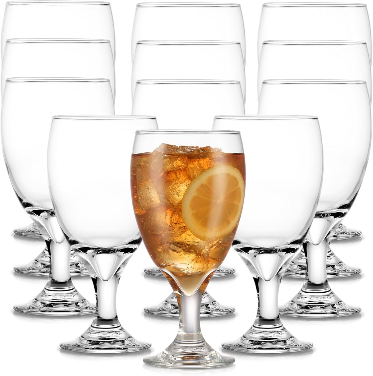 Classic Glass Goblets Set of 12, Stemmed Water & Tea Glasses