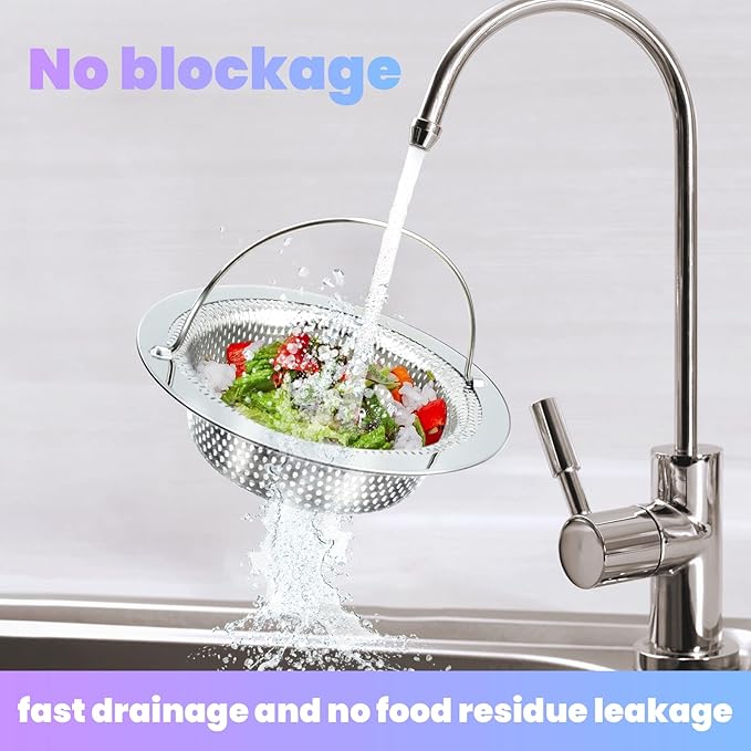 2 Pack Kitchen Sink Drain Strainer with Handle, Stainless Steel Large Kitchen Sink Drain Basket Food Catcher, Outer Diameter 4.5 Inch, Rust Free