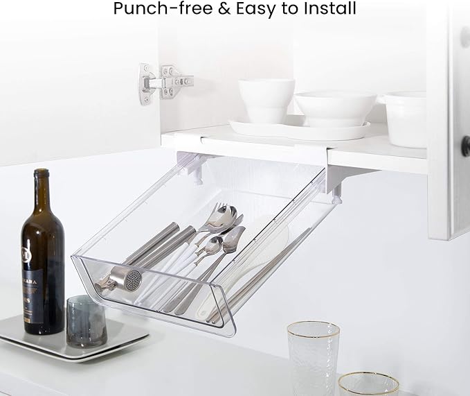 vacane Under Shelf Storage Drawer, Under Cabinet Spice Rack, Spice Organizer for Drawer Pull Out, Under Cabinet Basket Hanging Holder for Cupboard Pantry