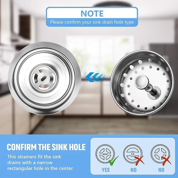 Mudder 3 Pcs Kitchen Sink Drain Strainer and Stopper Stainless Steel Garbage Disposal Plug with Handle Universal Anti-Clogging Kitchen Sink Filter Sieve Basket Strainer(Silver)
