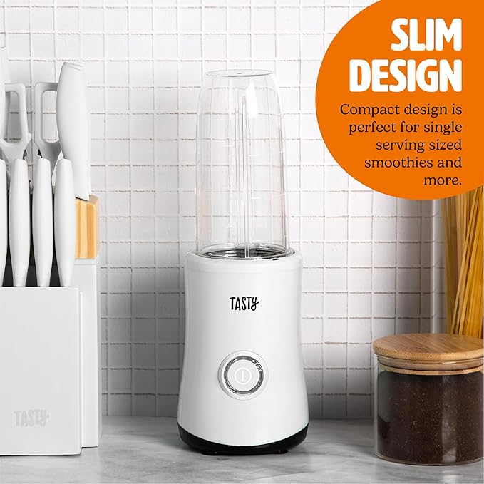 Tasty Personal Blender With Cups, 350W Powerful Blending Motor, 9-Piece Set With 4 Cups & Travel Lid, Compact & Portable, White