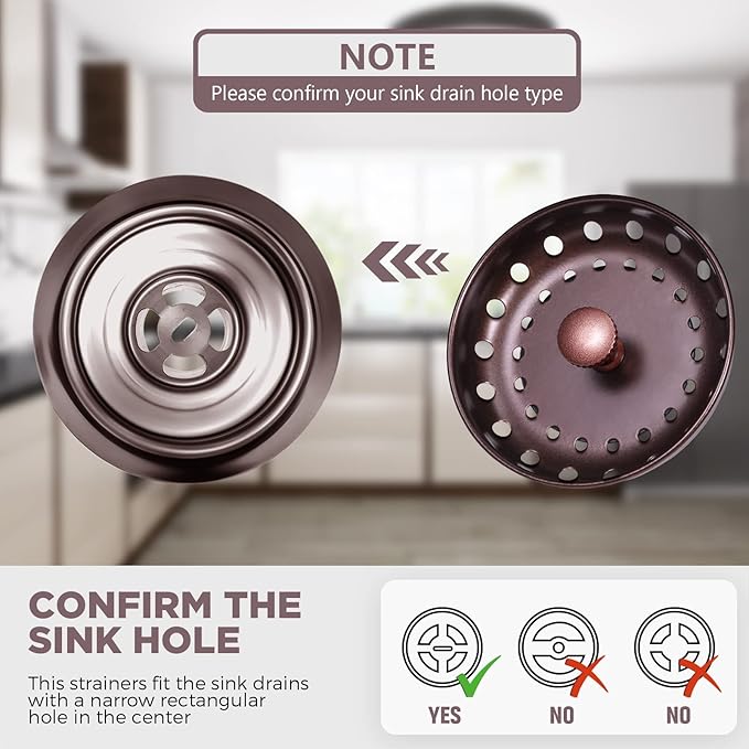 Mudder 3 Pcs Kitchen Sink Drain Strainer and Stopper Stainless Steel Garbage Disposal Plug with Handle Universal Anti-Clogging Kitchen Sink Filter Sieve Basket Strainer(Oil Rubbed Bronze)