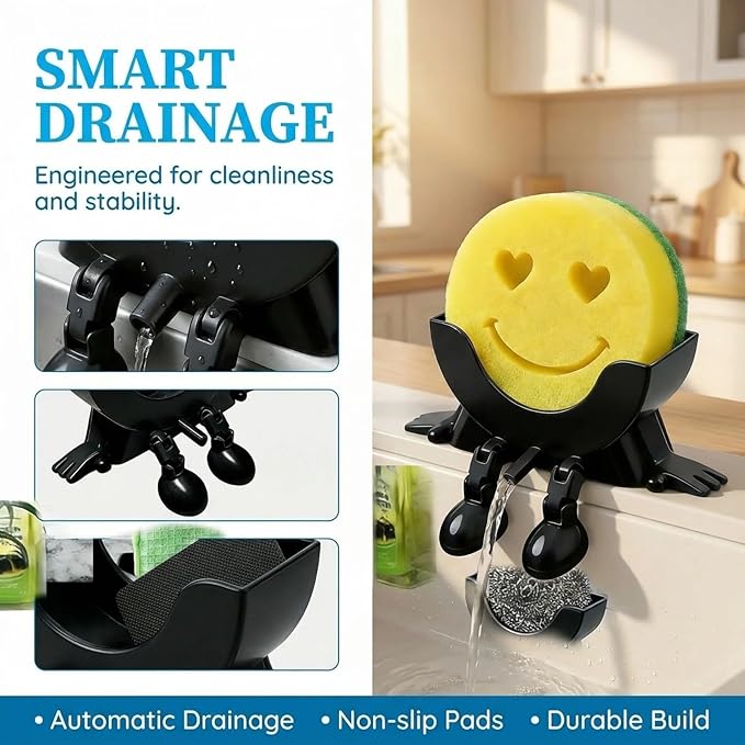 Cute Hanging Sponge Holder with Drainage, Peeing Scrub Sponge Holder, Ponge Holder for Kitchen Sink, Funny Sponge Stand for Kitchen Sink, 3D Printing Countertop Sponge Holders (Black)