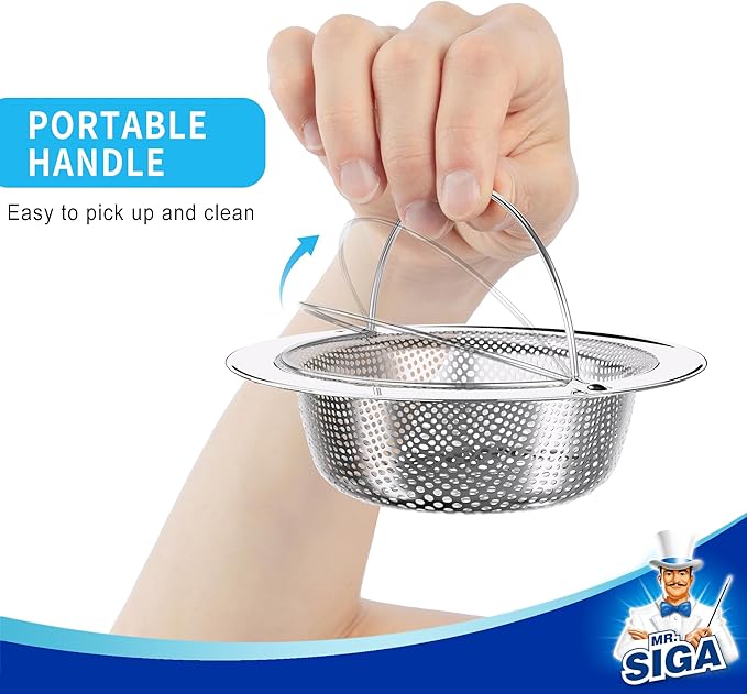 MR.SIGA Kitchen Sink Strainer, Stainless Steel Sink Drain Strainer, Dishwasher Safe, 2 Pack