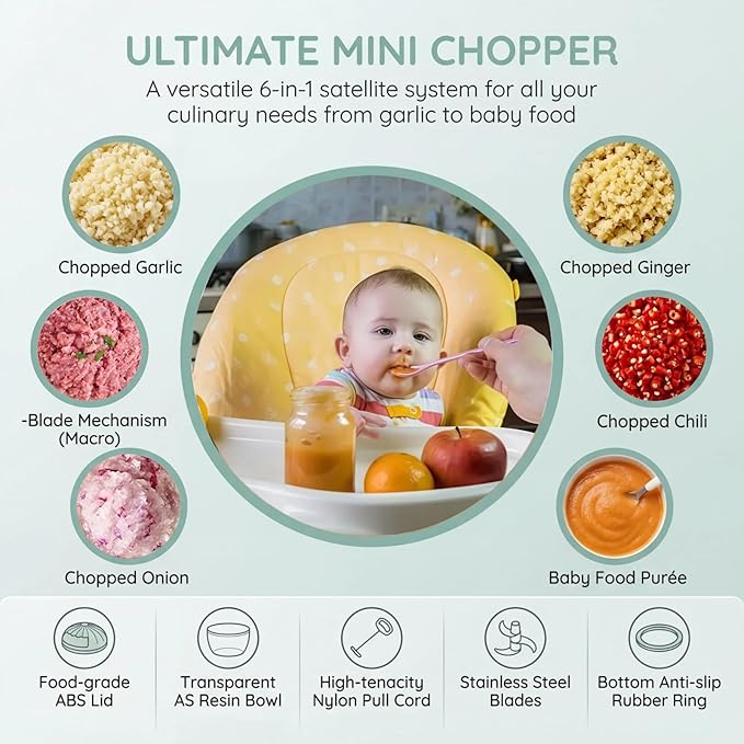 Manual Food Processor Vegetable Chopper, Mini Hand Pull String Garlic Chopper Onion Cutter for Veggies, Ginger, Fruits, Nuts, Avocado, garlic etc., Food Safe Material, 160ml (blue)